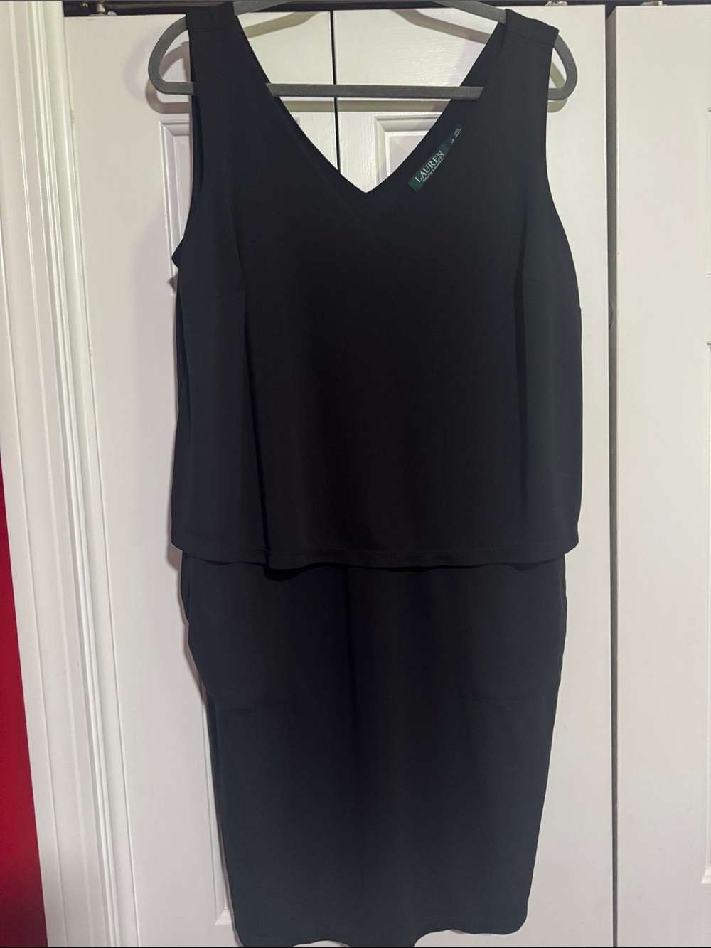 Lauren Ralph Lauren Black V-Neck Sleeveless Layered Midi Dress